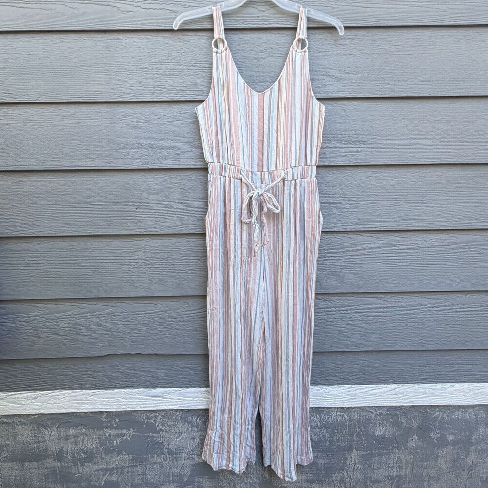 Derek Heart L Striped Jumpsuit Women Multicolor Rayon Boho Wide Leg Pockets